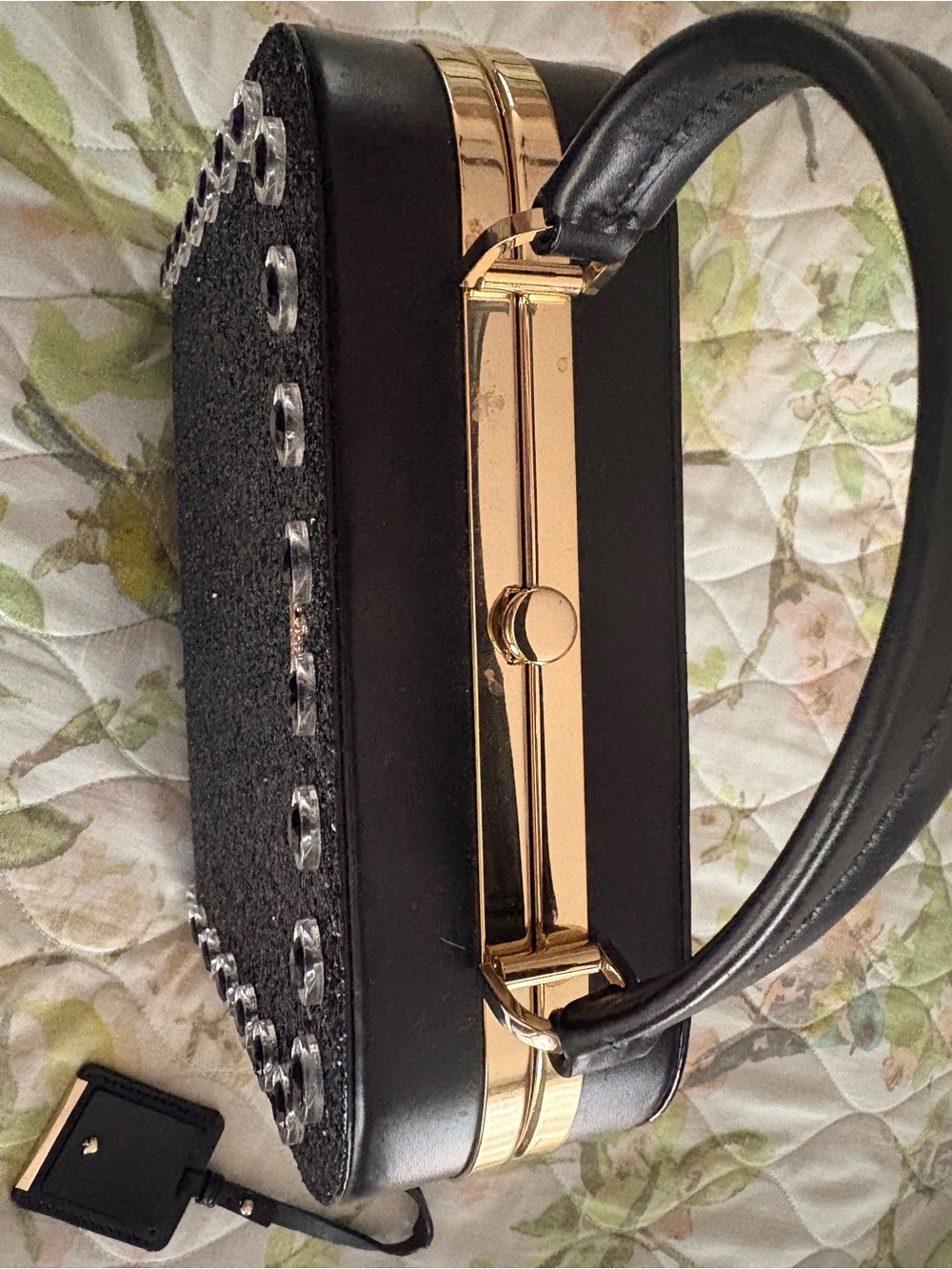 Rare Kate Spade Skyline Way Violina Black Glitter Grommet Satchel Holiday Glam - Picture 9 of 12